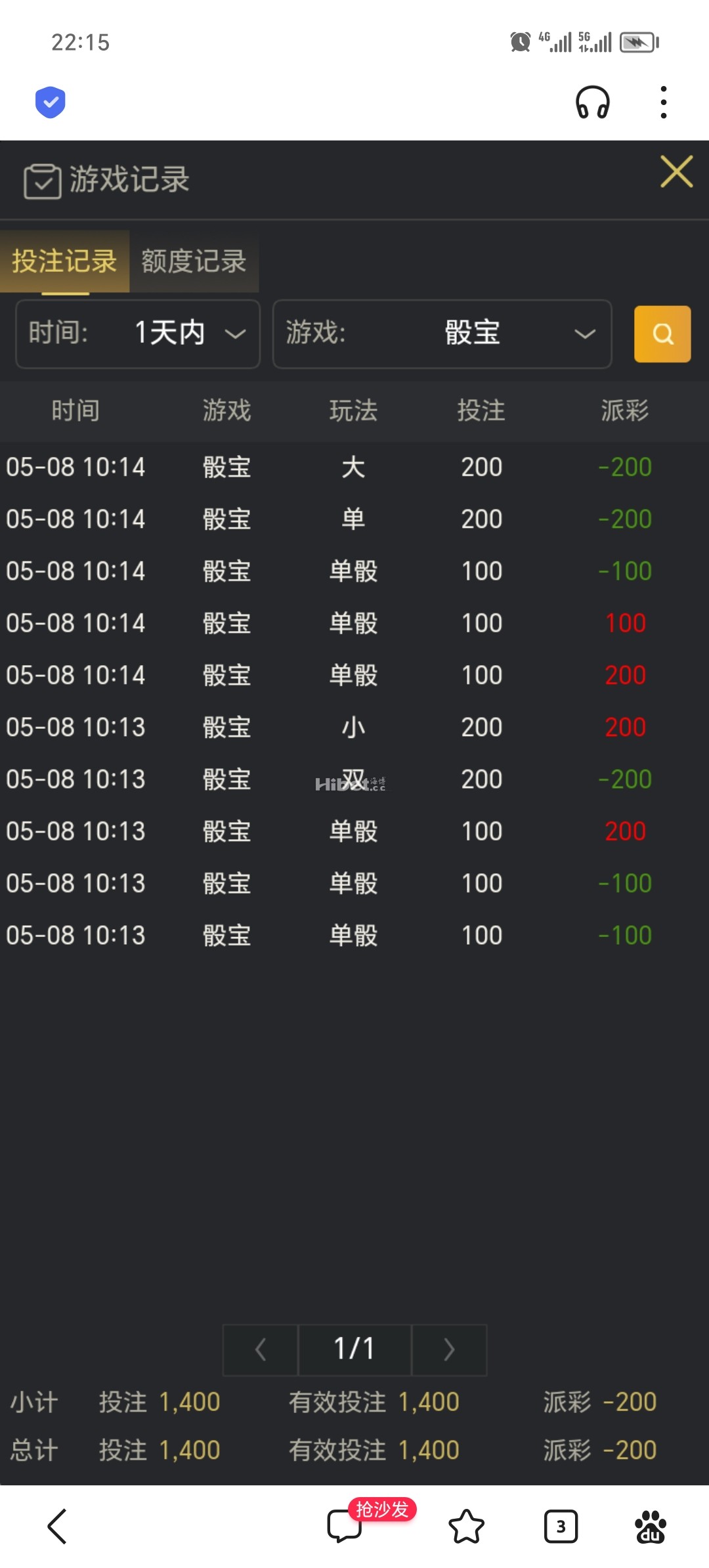 玩两手骰宝亏了