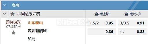 中超 05/16 19:35  山东泰山  -  深圳新鹏城