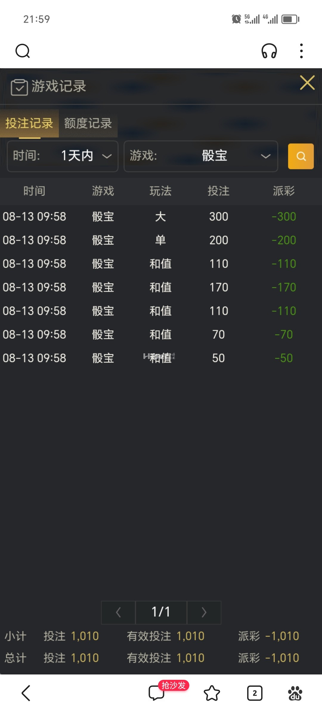 下一手骰宝倒霉的亏了