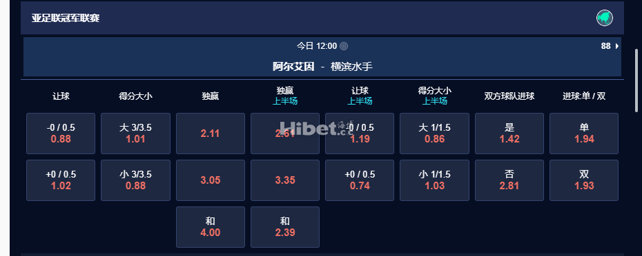 亚冠 00：00 阿尔艾因 V 横滨水手